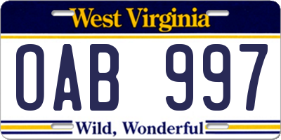 WV license plate OAB997