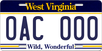 WV license plate OAC000