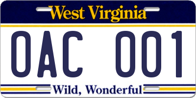 WV license plate OAC001