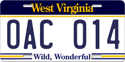 WV license plate OAC014