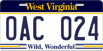 WV license plate OAC024