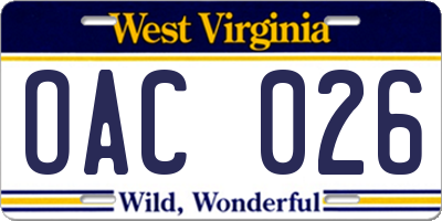WV license plate OAC026