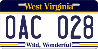WV license plate OAC028