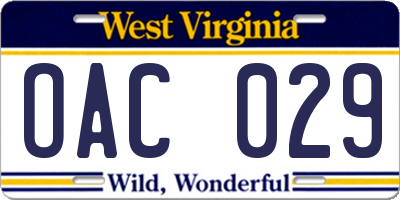 WV license plate OAC029