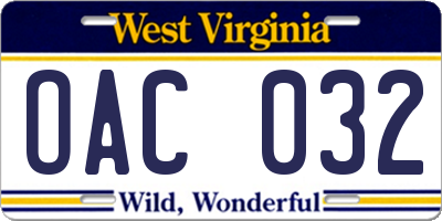 WV license plate OAC032