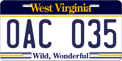 WV license plate OAC035