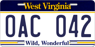 WV license plate OAC042