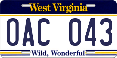 WV license plate OAC043
