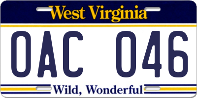 WV license plate OAC046