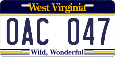 WV license plate OAC047