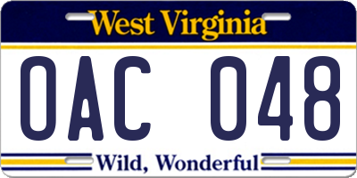 WV license plate OAC048