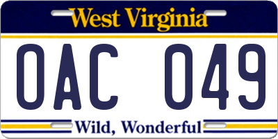 WV license plate OAC049