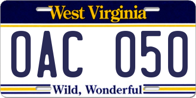 WV license plate OAC050