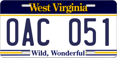 WV license plate OAC051