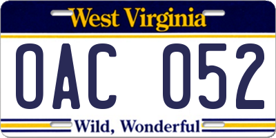 WV license plate OAC052
