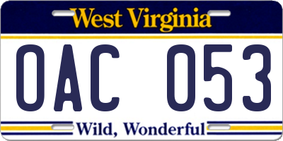 WV license plate OAC053