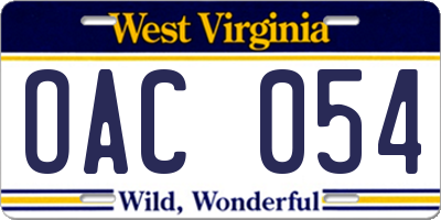 WV license plate OAC054