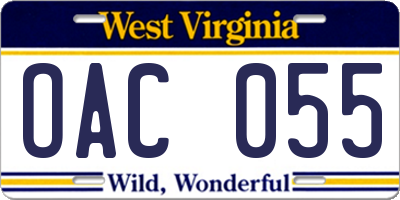 WV license plate OAC055