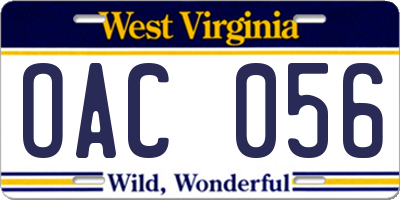 WV license plate OAC056