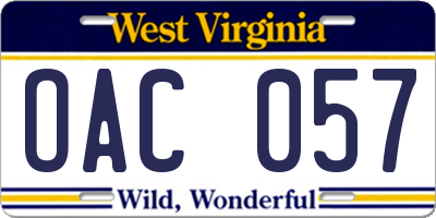 WV license plate OAC057
