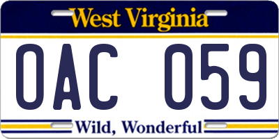 WV license plate OAC059