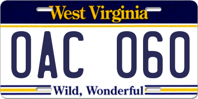 WV license plate OAC060