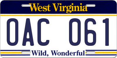 WV license plate OAC061