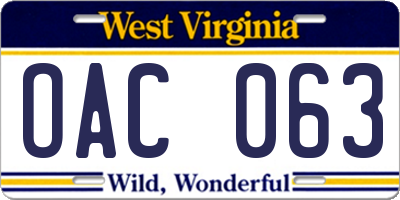 WV license plate OAC063