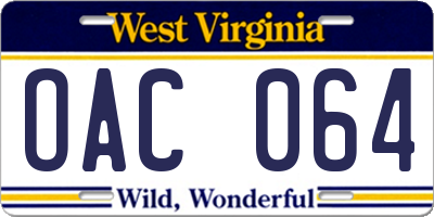 WV license plate OAC064