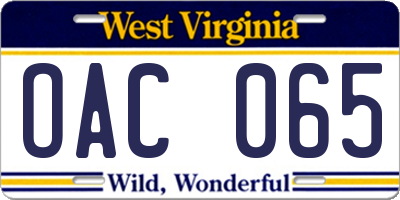 WV license plate OAC065