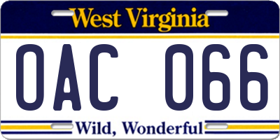 WV license plate OAC066