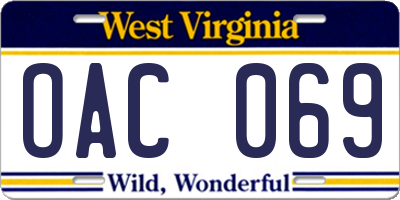 WV license plate OAC069