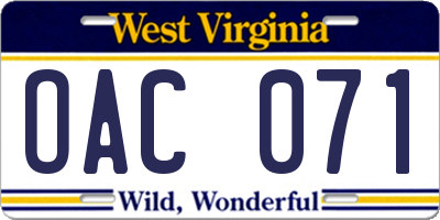 WV license plate OAC071