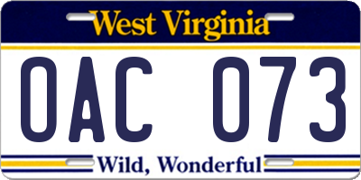 WV license plate OAC073