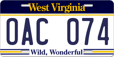 WV license plate OAC074