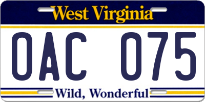WV license plate OAC075