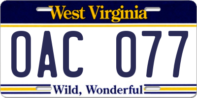 WV license plate OAC077
