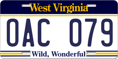 WV license plate OAC079