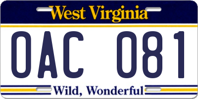 WV license plate OAC081