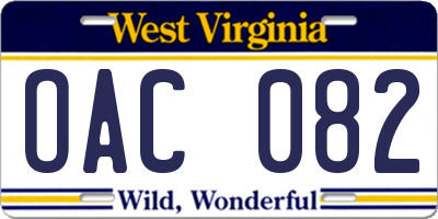 WV license plate OAC082