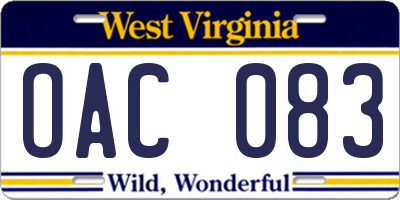 WV license plate OAC083