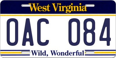 WV license plate OAC084