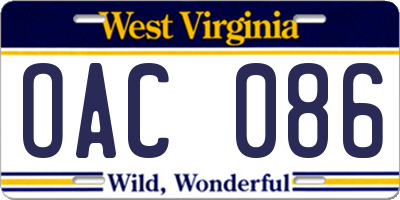 WV license plate OAC086