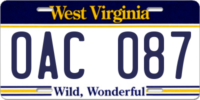 WV license plate OAC087