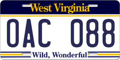 WV license plate OAC088