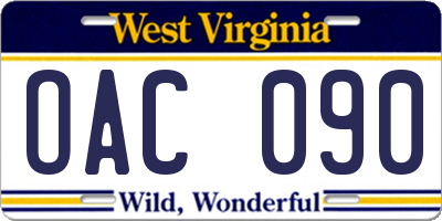 WV license plate OAC090