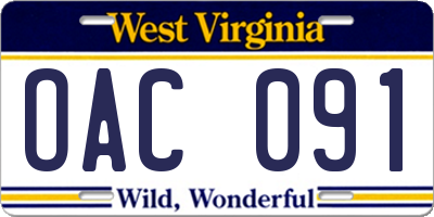 WV license plate OAC091