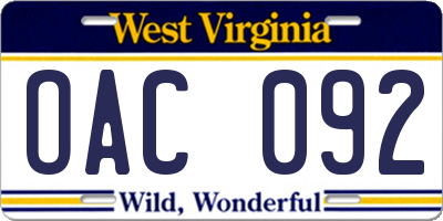 WV license plate OAC092