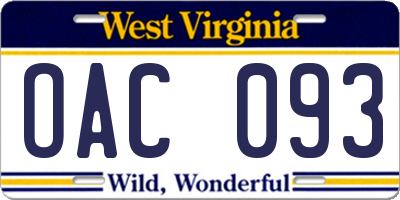 WV license plate OAC093