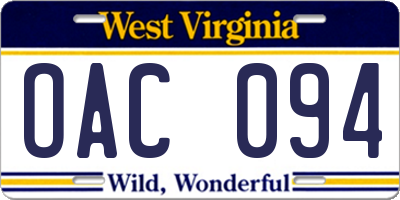 WV license plate OAC094